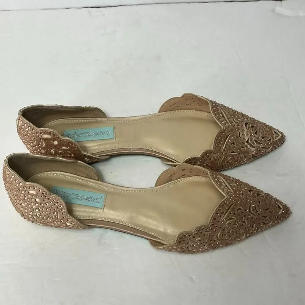 Blue by Betsey Johnson Shoe Flats Womens 8M Blush Pink Rhinestone Cutout Lucy